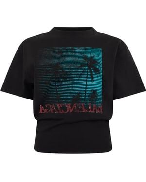 Balenciaga Crop T-Shirt With Graphic Design - Blue