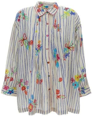 Péro Floral-Print Striped Shirt - White