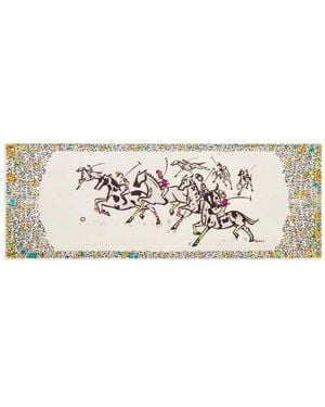 Shanghai Tang Equestrian Print Silk Scarf - White