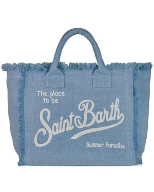 MC2 Saint Barth Collette Fringed Zip Linen Tote Bag - Blue