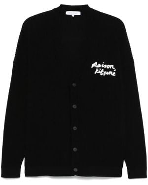 Maison Kitsuné Handwriting-Embroidered Ribbed Cardigan - Black