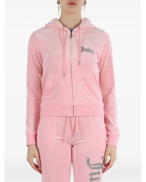 Juicy Couture Rhinestone-Logo Zip-Up Hoodie - Pink