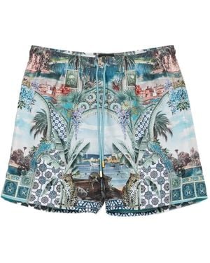 CAMILLA Landscape-Leopard Print Shorts - Blue