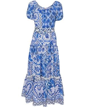 FARM Rio Tile Dream Cotton Maxi Dress - Blue