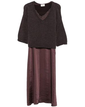 Vera Mont Lace-Trim Satin Midi Dress - Brown
