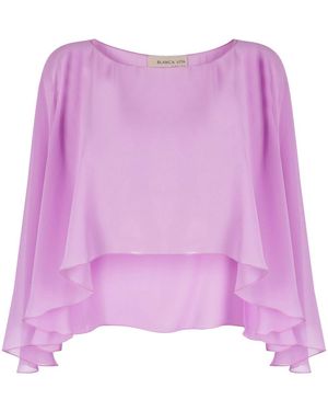 Blanca Vita Transparent Ruffled Cropped Top - Purple