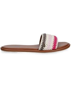Love Moschino Crochet-Knit Logo-Plaque Sandals - Pink