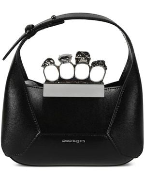 McQueen The Jewelled Hobo Leather Mini Bag - Black