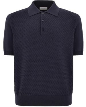 Canali Textured Button Polo Shirt - Blue