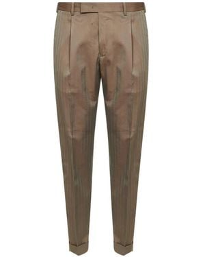 PT Torino Herringbone Pleated Trousers - Natural