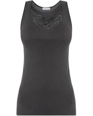 Hanro Lace-Trim Tank Top - Black