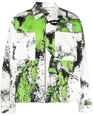 44 Label Group Corrosive-Print Denim Jacket - Green