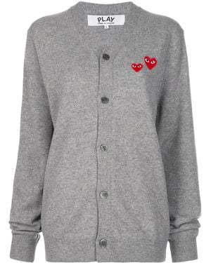 COMME DES GARÇONS PLAY Grey Wool Double Heart Patch Cardigan
