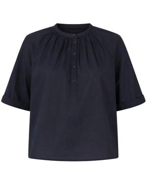 Officine Generale Gathered-Detail Short-Sleeve Blouse - Blue