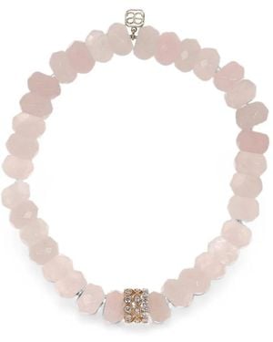 Sydney Evan Rondelle Rose Quartz And Diamond Bracelet - White