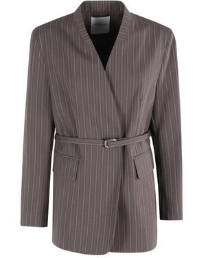 Isabelle Blanche Pinstripe Belted Jacket - Brown