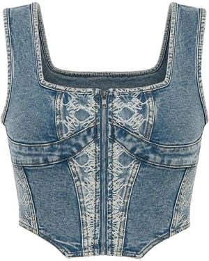 Amiri Embroidered Denim Corset Top - Blue