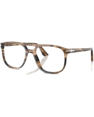 Persol Occhiali Con Montatura Geometrica A Righe - Marrone