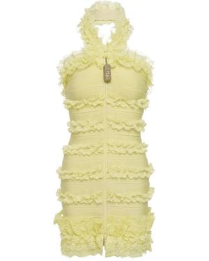Self-Portrait Ruffled Zip Mini Dress - Yellow