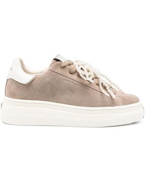 Crime London New Elevate Pearl-Embellished Suede Trainers - Natural