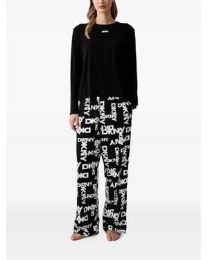 DKNY Logo-Print Pajama Set - Black