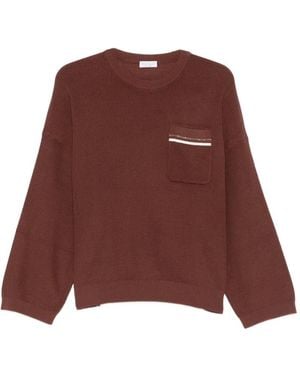 Brunello Cucinelli Gerippter Strickpullover Mit Aufgesetzter Tasche - Rot