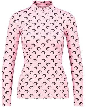 Marine Serre Recycled Moon Jersey Second Skin Highneck Top - Pink