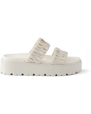 Prada Matelassé Nappa Leather Flatform Slides - White