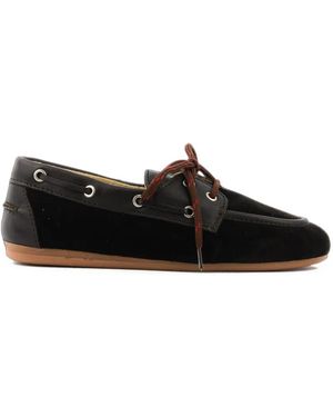 POSA Boat Lace-Up Velvet Loafers - Black