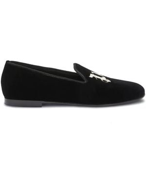 Palm Angels Monogram-Embroidered Suede Loafers - Black
