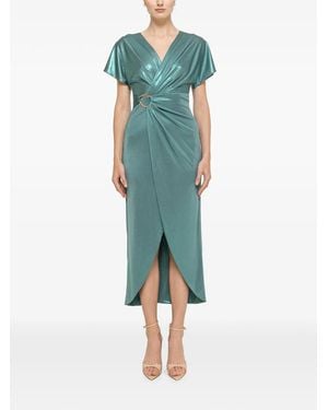 Nissa Metallic-Detail Midi Dress - Green