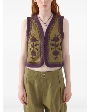 Antik Batik Floral-embroidered vest - Braun