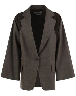Max Mara Fenice Leather-Panelled Virgin Wool Blazer - Black