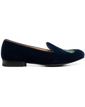 SCAROSSO Daisy Embroidered Velvet Slippers - Blue