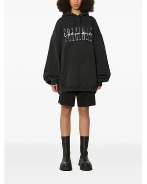 Vetements Logo-Embroidered Hoodie - Black