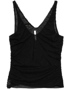 Imperial Ruched Semi-Sheer Top - Black