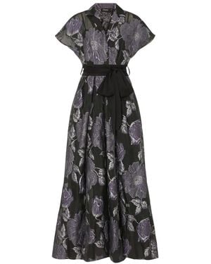 Temperley London Bridget Gown Floral-Print Belted Midi Dress - Black