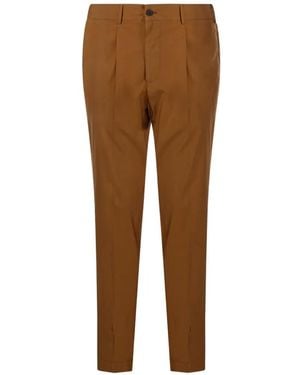 Santaniello Pleated Elasticated-Waistband Trousers - Brown