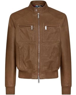 DSquared² Zip-Up Leather Jacket - Brown