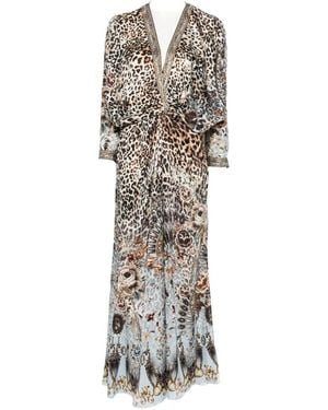 CAMILLA Twist-Front Leopard-Print V-Neck Silk Maxi Dress - White