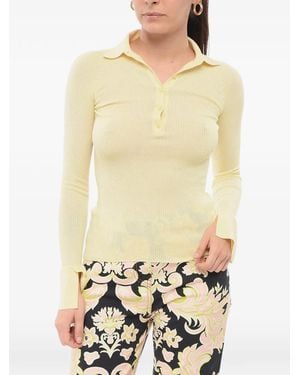 Sa Su Phi Ribbed-Knit Polo Jumper - Yellow