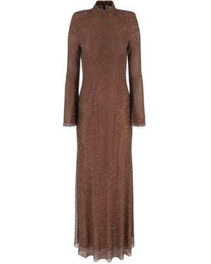 Self-Portrait Rhinestone-Embellished Gown - Brown
