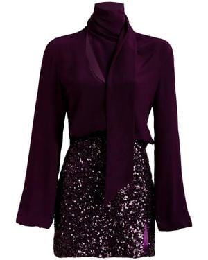 Silvia Tcherassi Faye Sequin-Embellished Pussy-Bow Mini Dress - Purple