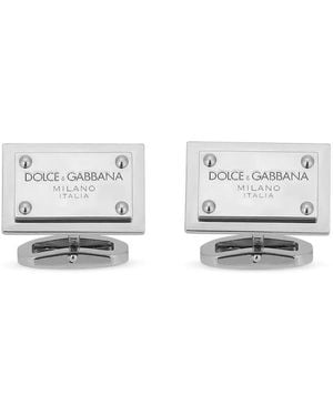 Dolce & Gabbana Logo-Plaque Square-Shape Cufflinks - White