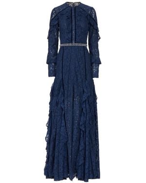 Costarellos Gianna Lace Ruffled Gown - Blue