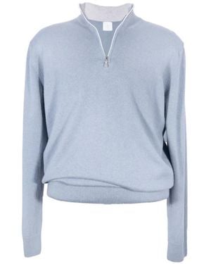 Eleventy Quarter-Zip Ribbed-Trim Sweater - Blue