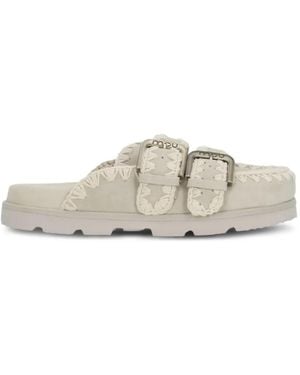 Mou Buckle-Fastening Mules - White