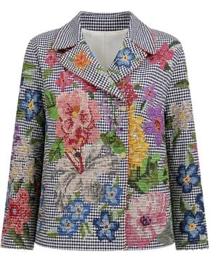 Péro Floral-Embroidered Single-Breasted Blazer - White