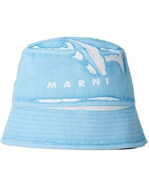Marni Cappello Bucket Con Logo - Blu