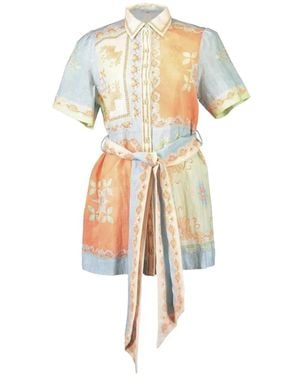 Kate Ford Chemisier A Fiori Con Cintura - Bianco